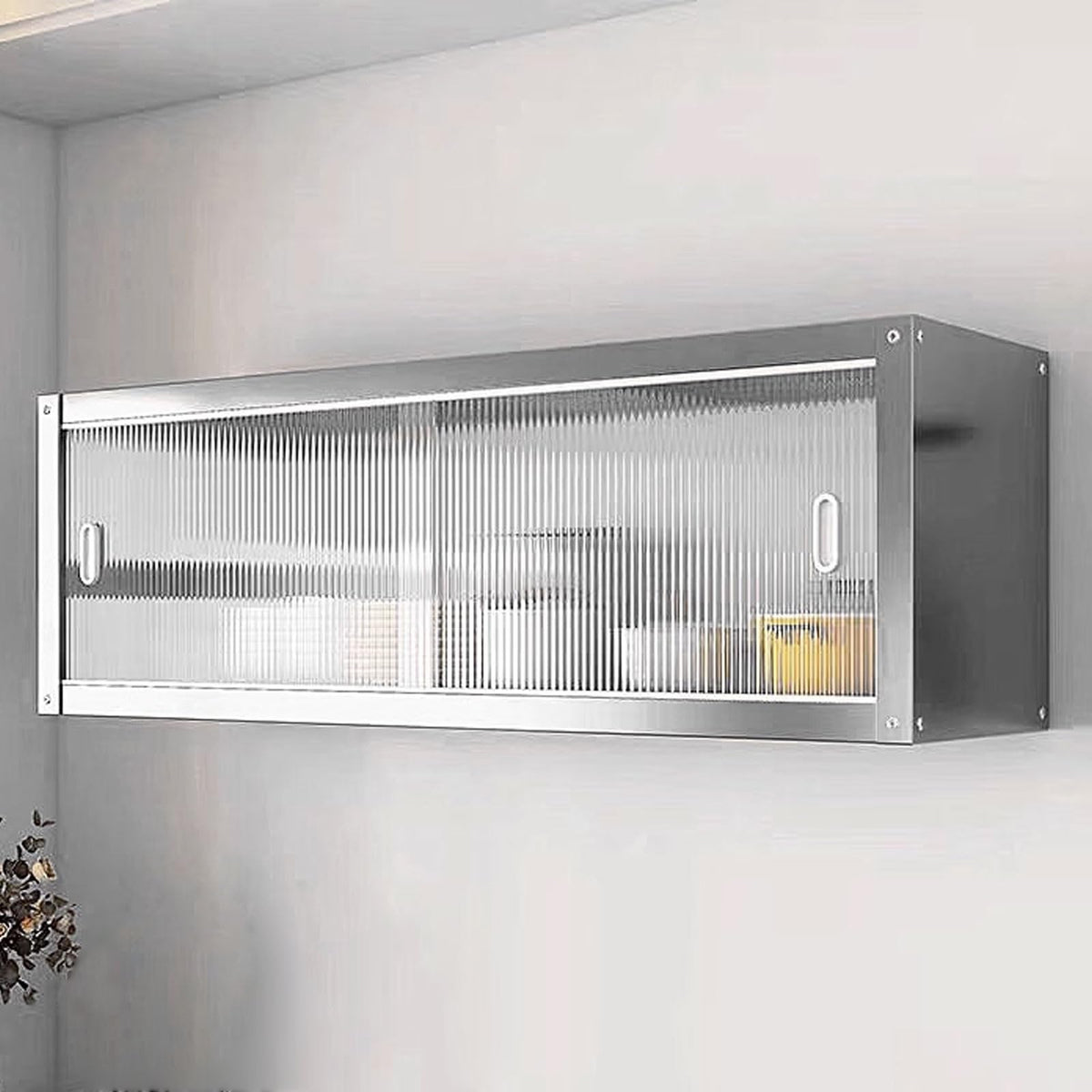 Mehrzweckschrank Hängeschrank Küche Mit Transparenten Schiebetüren Materialien: Edelstahl und Acryl Zwei Montagemöglichkeiten Tragkraft Pro Ebene: 25 Kg Schrank Küche(120 * 30 * 40cm)