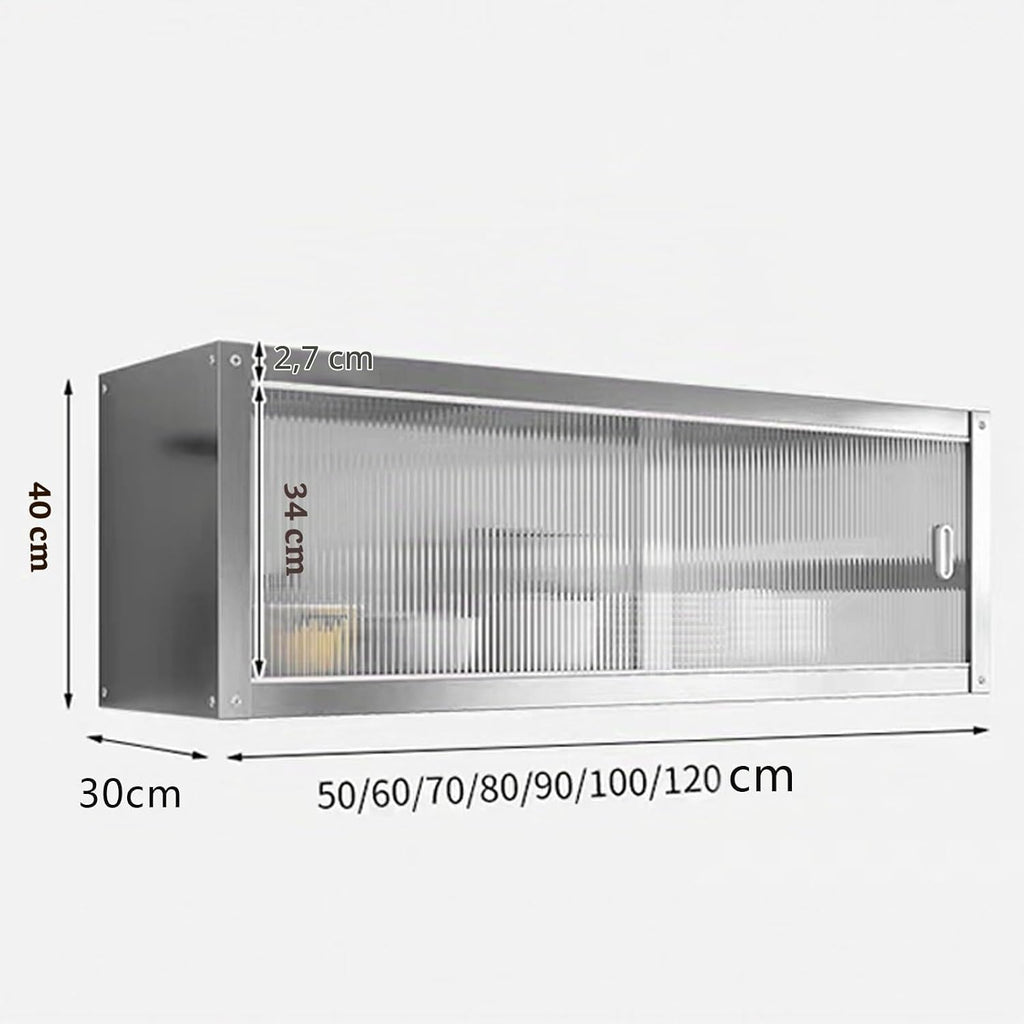Mehrzweckschrank Hängeschrank Küche Mit Transparenten Schiebetüren Materialien: Edelstahl und Acryl Zwei Montagemöglichkeiten Tragkraft Pro Ebene: 25 Kg Schrank Küche(120 * 30 * 40cm)