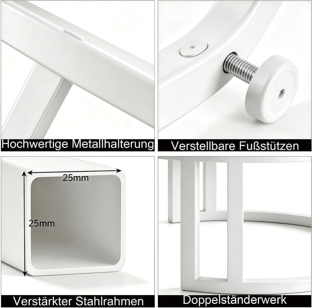 Rund Satztische Couchtisch 2er Set mit Stauraum, Weißer Wohnzimmertisch