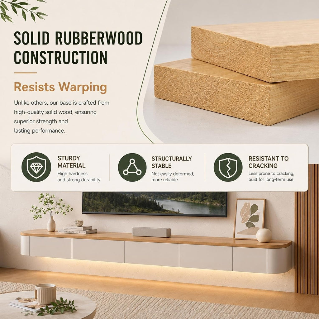 Fernsehschrank Schwebend 240cm TV Lowboard Hängend Mit Großem Stauraum Modernes TV Board Wandmontage Für Wohnzimmer Schlafzimmer Esszimmer Und Fernseher Von 43 Bis 95 Zoll(Wood,180cm)