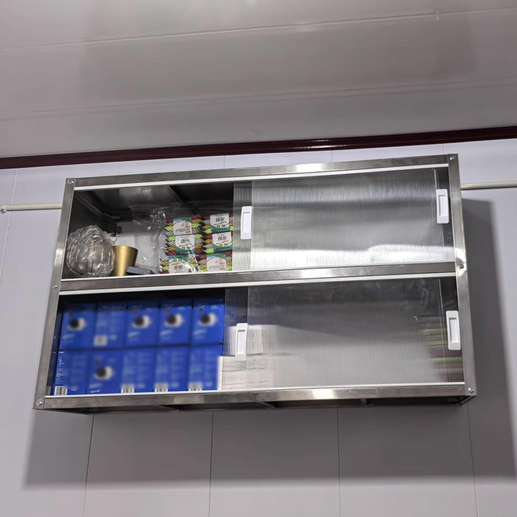 Mehrzweckschrank Hängeschrank Küche Mit Transparenten Schiebetüren Materialien: Edelstahl und Acryl Zwei Montagemöglichkeiten Tragkraft Pro Ebene: 25 Kg Schrank Küche(120 * 30 * 40cm)