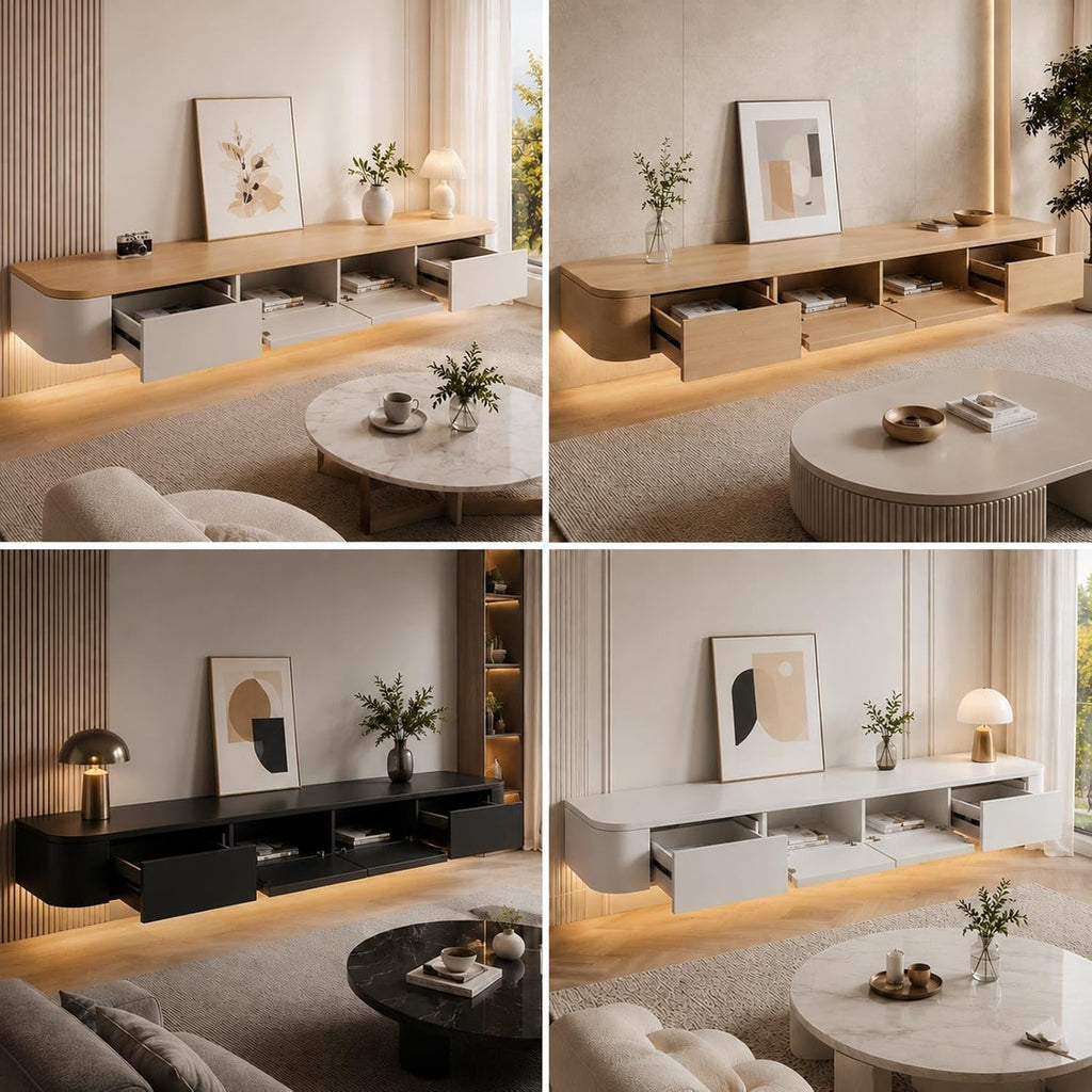 Fernsehschrank Schwebend 240cm TV Lowboard Hängend Mit Großem Stauraum Modernes TV Board Wandmontage Für Wohnzimmer Schlafzimmer Esszimmer Und Fernseher Von 43 Bis 95 Zoll(Wood,180cm)