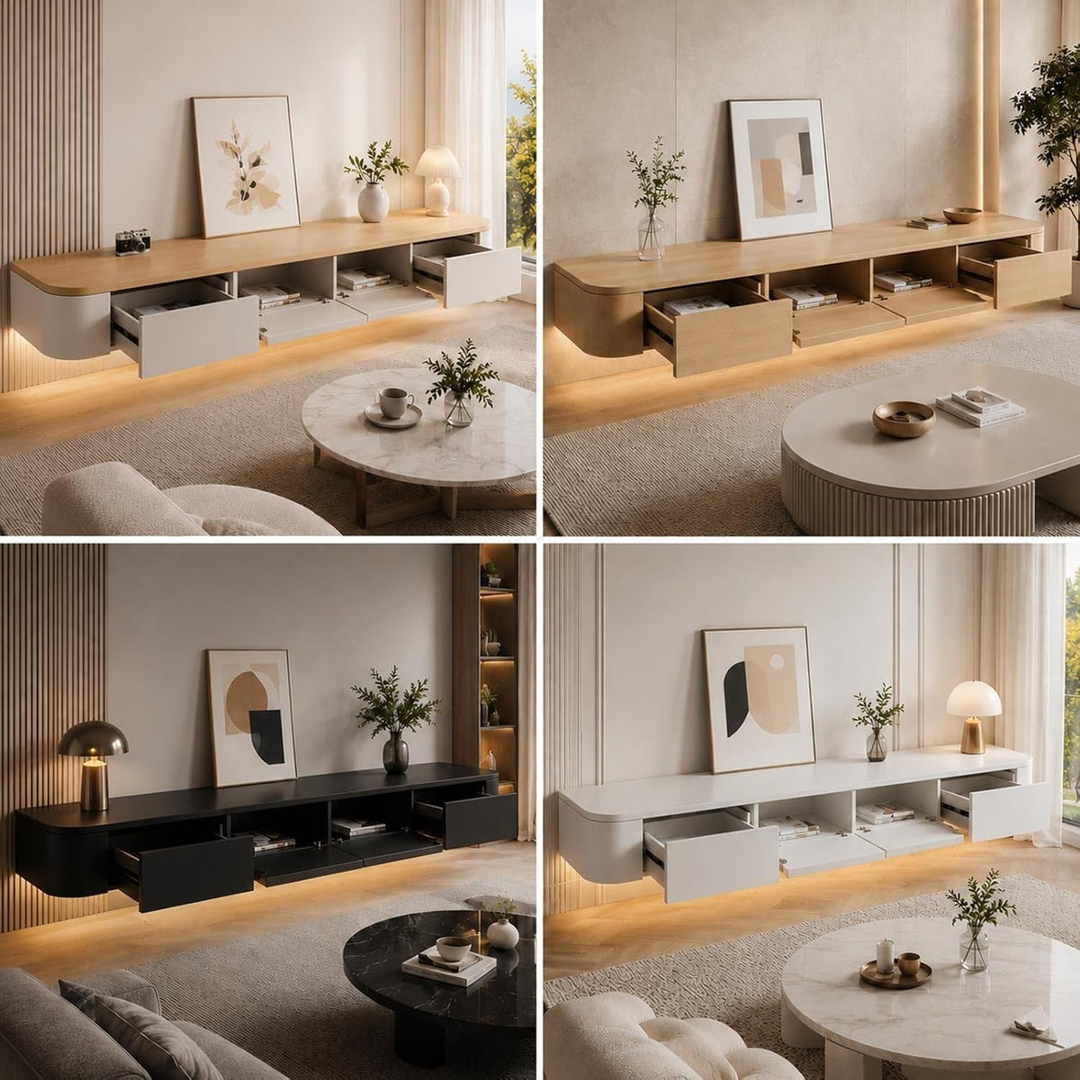 Fernsehschrank Schwebend 240cm TV Lowboard Hängend Mit Großem Stauraum Modernes TV Board Wandmontage Für Wohnzimmer Schlafzimmer Esszimmer Und Fernseher Von 43 Bis 95 Zoll(Wood,180cm)