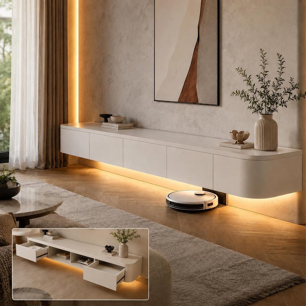 Fernsehschrank Schwebend 240cm TV Lowboard Hängend Mit Großem Stauraum Modernes TV Board Wandmontage Für Wohnzimmer Schlafzimmer Esszimmer Und Fernseher Von 43 Bis 95 Zoll(Wood,180cm)