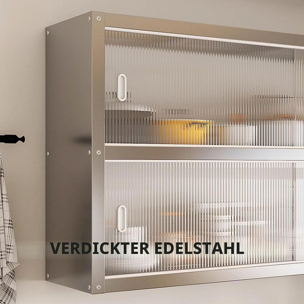 Mehrzweckschrank Hängeschrank Küche Mit Transparenten Schiebetüren Materialien: Edelstahl und Acryl Zwei Montagemöglichkeiten Tragkraft Pro Ebene: 25 Kg Schrank Küche(120 * 30 * 40cm)